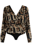 Black Printed Crossover Bodysuit