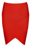 Red Ribbed Crossover Pencil Skirt