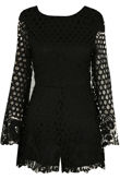 Floral Crochet Lined Playsuit in Black