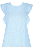 Sky Blue Floral Lace Crochet Layered Sleeve Crop Tops