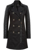 Black Qulited PVC Sleeved Side Zip Trench Coat