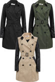 Khaki PU Sleeved Trench Coats