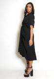 Black Tie Front Ruched Shirt Dress