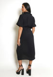Black Tie Front Ruched Shirt Dress