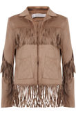 Tan Faux Suede Fringe Detail Jacket