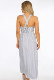 Light Blue Small Striped Front Button Up Maxi Dress