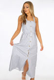 Light Blue Small Striped Front Button Up Maxi Dress
