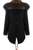 Black Fully Lined Fur Hood Parka Coat