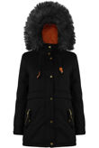 Black Fully Lined Fur Hood Parka Coat