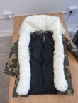 White Faux Fur Lined Camouflage Hooded Parka Coat