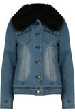 Blue with Black Fur Denim Fur Lined Jacket