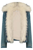Blue with Cream Fur Denim Fur Lined Jacket