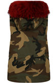 Camouflage Print Faux Fur Gilet In Wine 