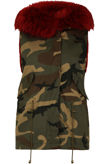 Camouflage Print Faux Fur Gilet In Wine 