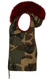 Camouflage Print Faux Fur Gilet In Wine 
