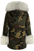 Camouflage White Fur Hood Parka Coat and Fur cuffs