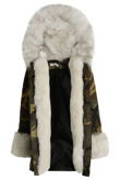 Camouflage White Fur Hood Parka Coat and Fur cuffs