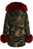  Camouflage Red Hood Parka Coat and Fur cuffs