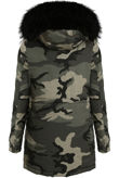 Camouflage Parka Coat with Black Fur Hood