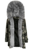 Grey Camouflage Parka Coat with Fur Hood