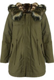 Khaki Parka Coat with Camouflage Fur