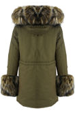 Khaki Parka Coat with Khaki Fur Hood Lining
