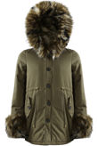 Khaki Parka Coat with Khaki Fur Hood Lining