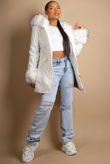 White Parka Coat with Fur Hood & Cuffs 