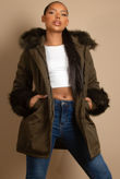 Khaki Canvas Parka with Fur Hood & Cuff 