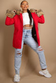 Red Parka Coat with Fur Hood & Cuffs 