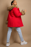 Red Parka Coat with Fur Hood & Cuffs 