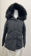 Black Quilted Jacket with Faux Fur Hood and Sleeve Zip Pocket