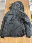 Black Quilted Jacket with Faux Fur Hood and Sleeve Zip Pocket