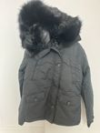 Black Quilted Jacket with Faux Fur Hood and Sleeve Zip Pocket