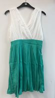White Green Pleated Dress