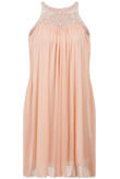 Peach Mesh Detailed Sleeveless Blouson Dress
