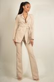 Beige Belted Blazer & Flare Trouser Set