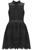 Black Floral Textured Netted Skater Dress