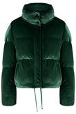 Green Velvet Funnel Neck Quilted Jacket 