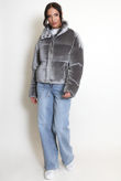 Grey Velvet Funnel Neck Quilted Jacket 