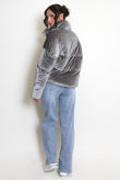 Grey Velvet Funnel Neck Quilted Jacket 
