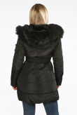 Black Faux Fur Belted Puffer Coat