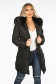 Black Faux Fur Belted Puffer Coat