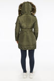 Khaki Faux Fur Belted Puffer Coat