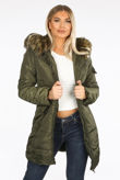 Khaki Faux Fur Belted Puffer Coat