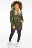 Khaki Faux Fur Belted Puffer Coat