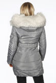 Grey Faux Fur Belted Puffer Coat