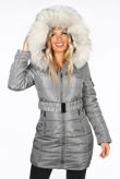 Grey Faux Fur Belted Puffer Coat