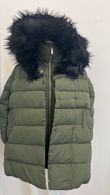 Khaki Wrap Puffer Coat with Faux Fur Hood