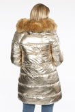 Gold Foil Puffer Coat with Faux Fur Hood